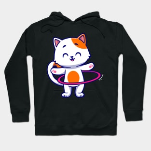 Cute Cat Playing Hula Hoop Cartoon Hoodie